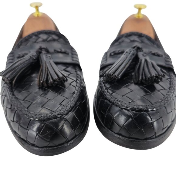 Vintage Bragano Cole Haan Italy Black Woven Leather Tassel Loafer Dress Shoes 8M